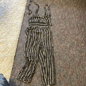 American Eagle Outfitters Black and White Striped Jumpsuit